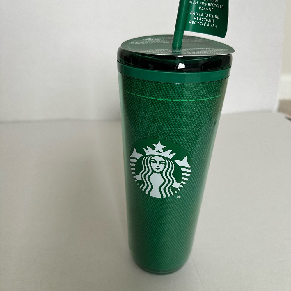 Starbucks Dark Green Reusable Apron Cup with Matching Straw